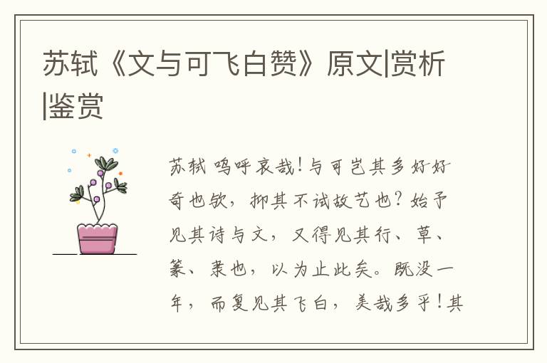  苏轼《文与可飞白赞》原文|赏析|鉴赏