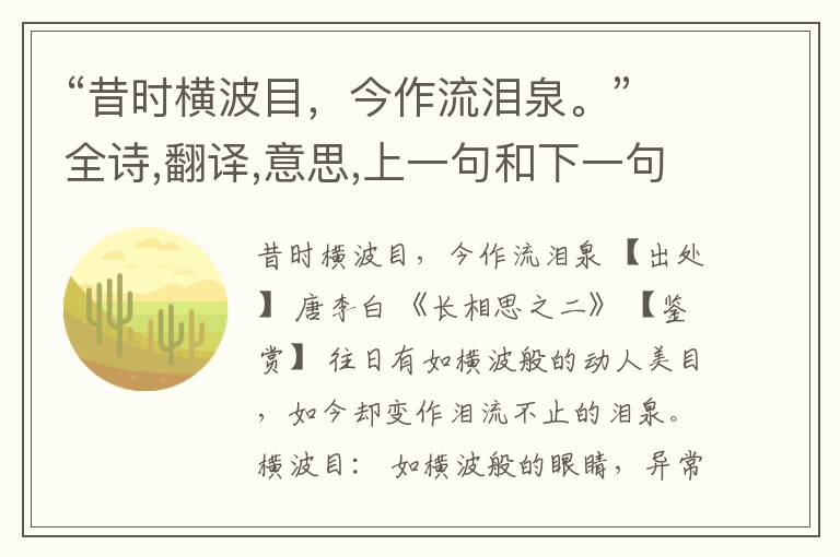  “昔时横波目，今作流泪泉。”全诗,翻译,意思,上一句和下一句