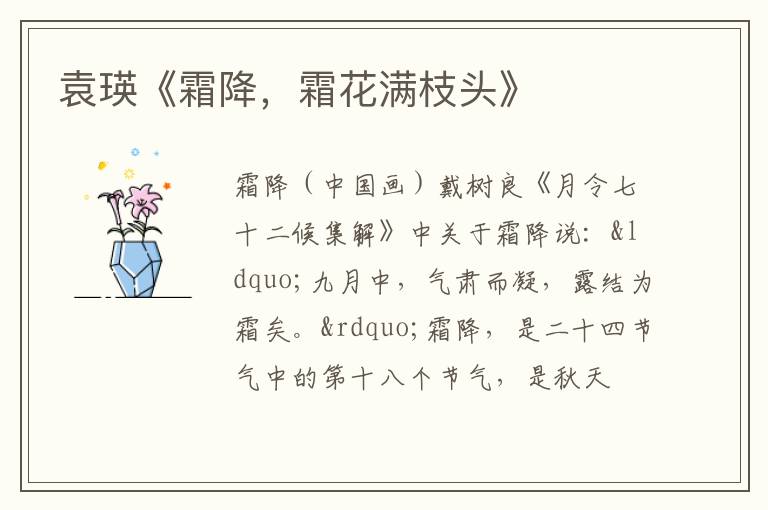  袁瑛《霜降，霜花满枝头》