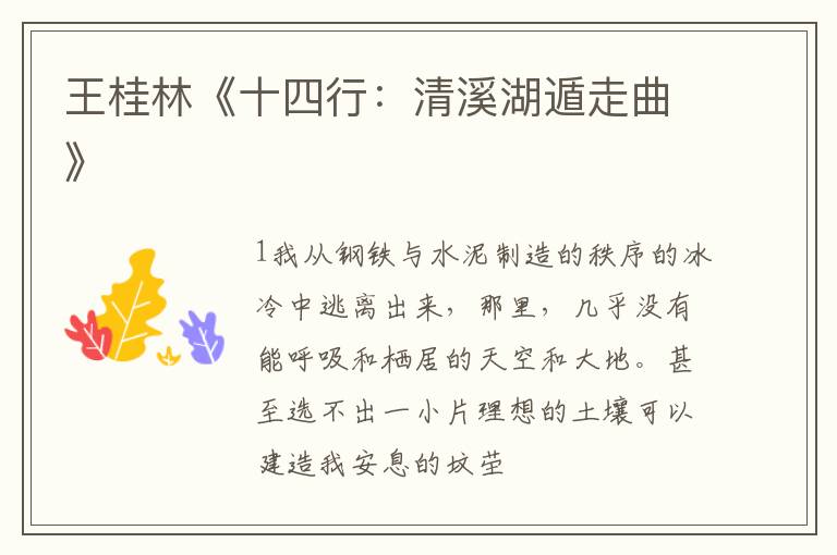  王桂林《十四行：清溪湖遁走曲》