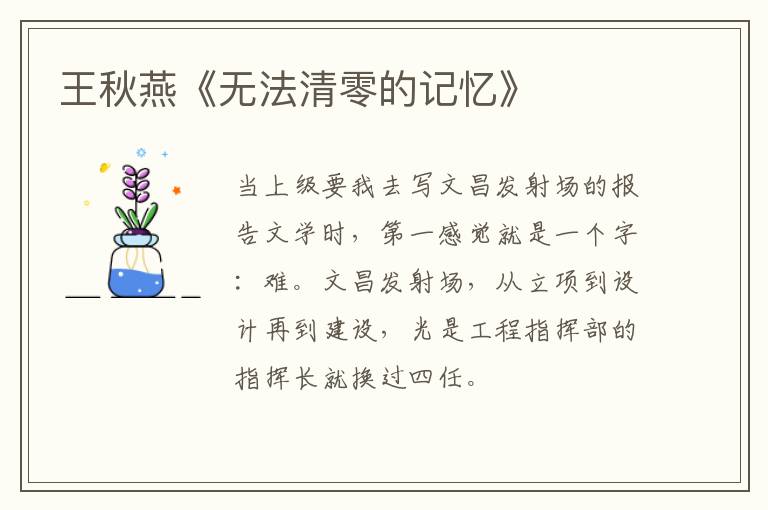  王秋燕《无法清零的记忆》