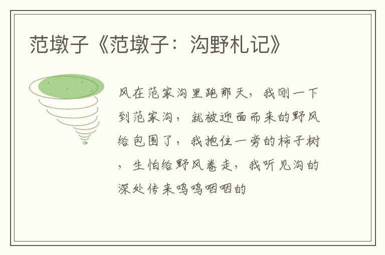 范墩子《范墩子：沟野札记》