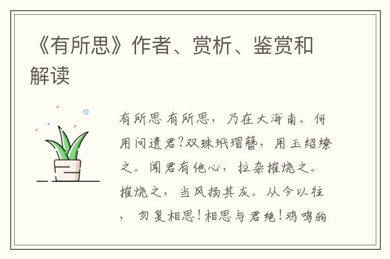  《有所思》作者、赏析、鉴赏和解读