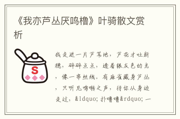  《我亦芦丛厌鸣橹》叶骑散文赏析