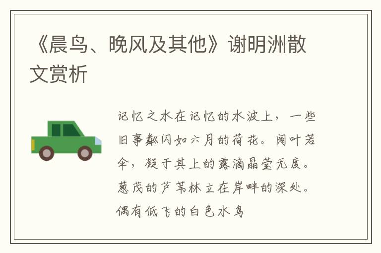  《晨鸟、晚风及其他》谢明洲散文赏析