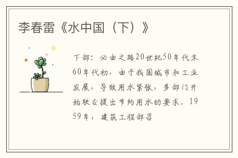  李春雷《水中国（下）》