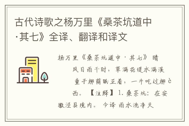  古代诗歌之杨万里《桑茶坑道中·其七》全译、翻译和译文
