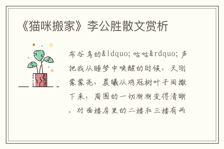  《猫咪搬家》李公胜散文赏析