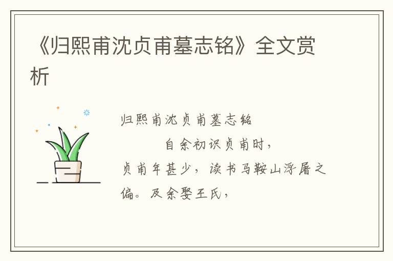  《归熙甫沈贞甫墓志铭》全文赏析
