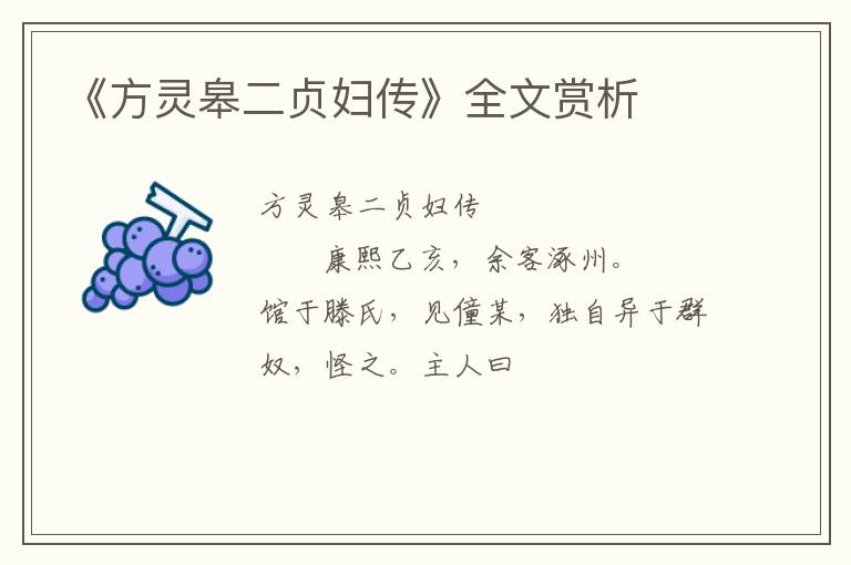  《方灵皋二贞妇传》全文赏析