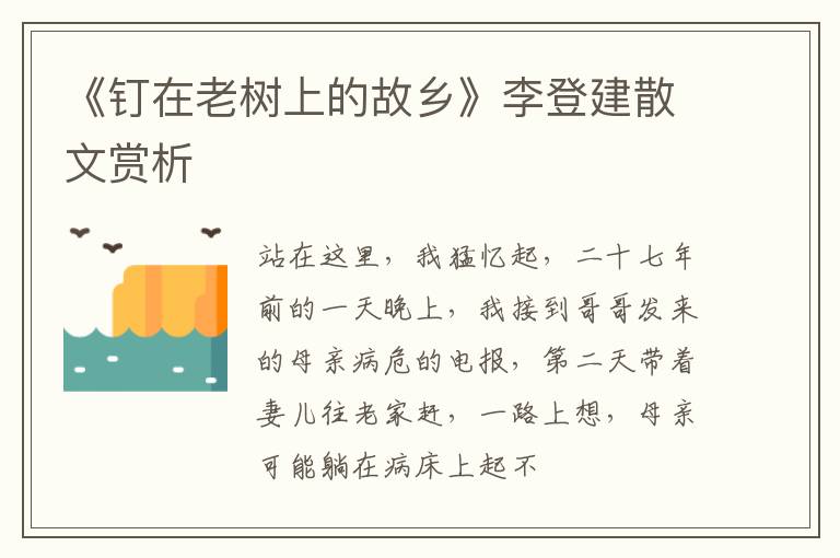  《钉在老树上的故乡》李登建散文赏析