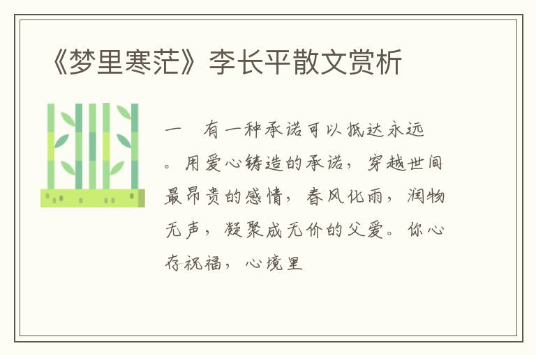  《梦里寒茫》李长平散文赏析