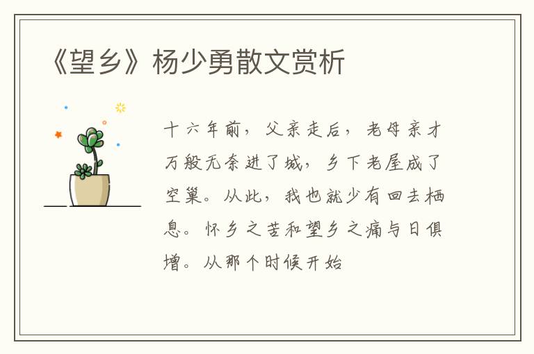  《望乡》杨少勇散文赏析
