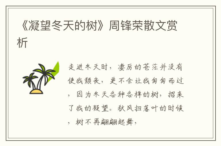  《凝望冬天的树》周锋荣散文赏析