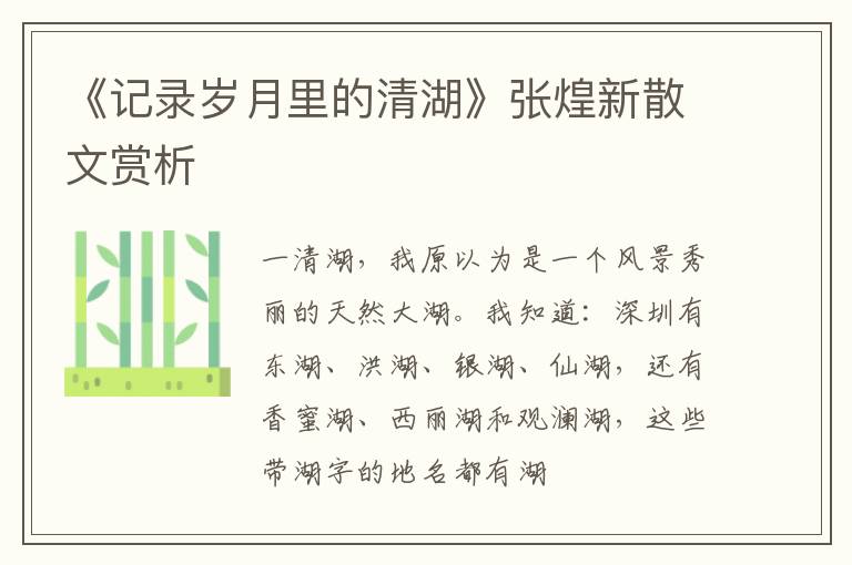  《记录岁月里的清湖》张煌新散文赏析