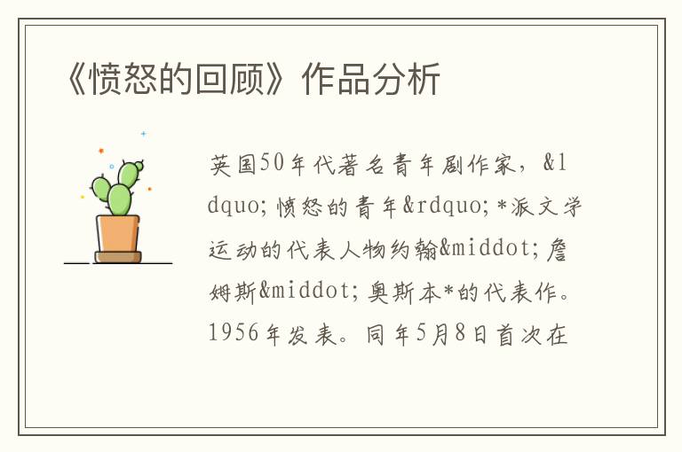  《愤怒的回顾》作品分析