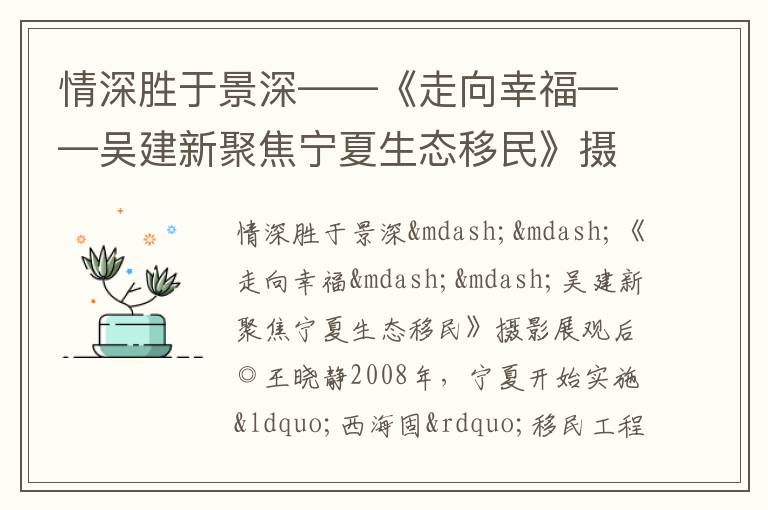  情深胜于景深——《走向幸福——吴建新聚焦宁夏生态移民》摄影展观后