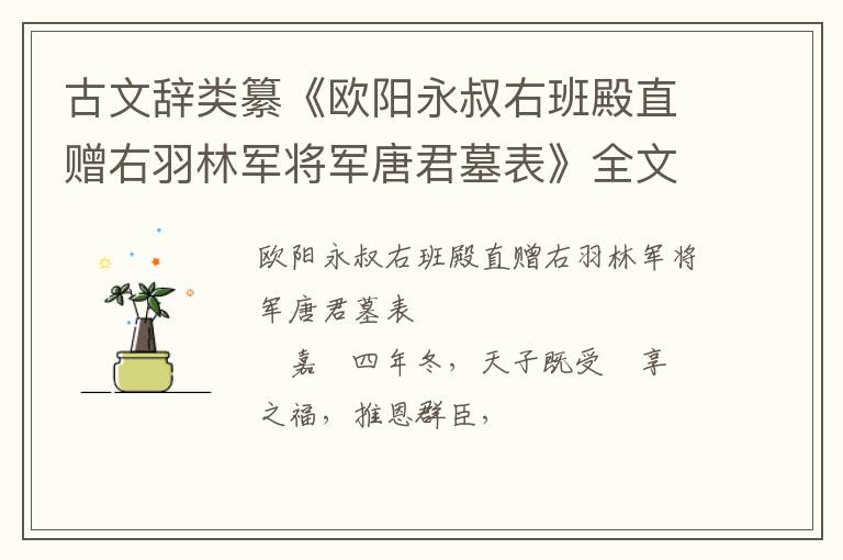  古文辞类纂《欧阳永叔右班殿直赠右羽林军将军唐君墓表》全文