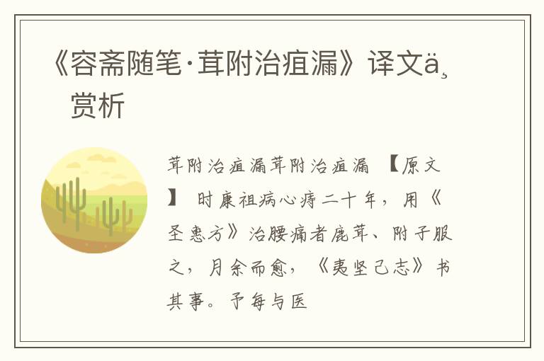 《容斋随笔·茸附治疽漏》译文与赏析