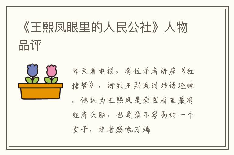 《王熙凤眼里的人民公社》人物品评