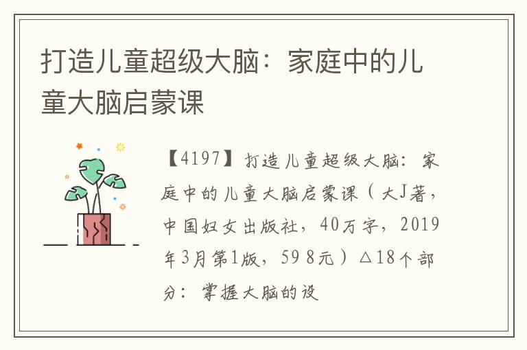  打造儿童超级大脑：家庭中的儿童大脑启蒙课