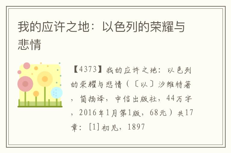 我的应许之地：以色列的荣耀与悲情
