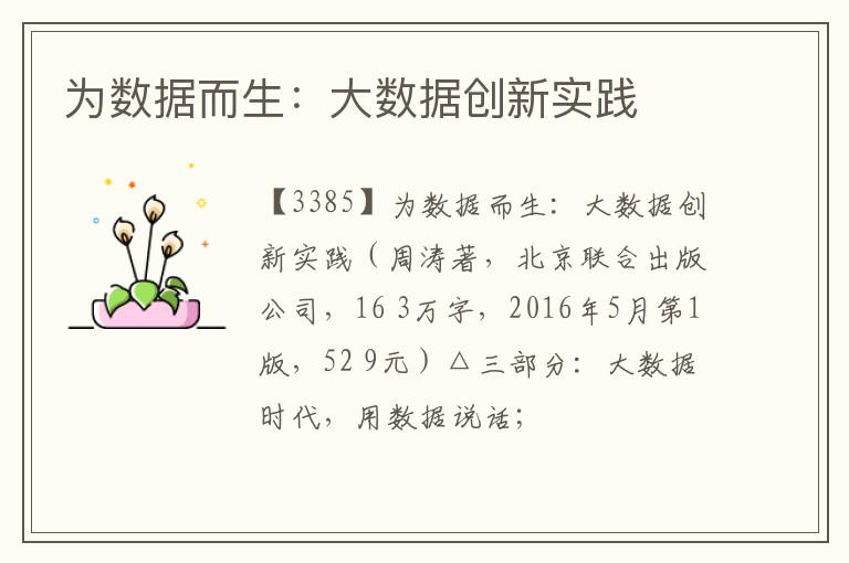  为数据而生：大数据创新实践