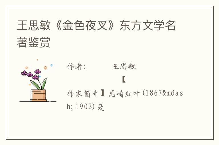  王思敏《金色夜叉》东方文学名著鉴赏
