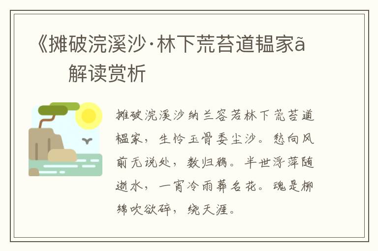  《摊破浣溪沙·林下荒苔道韫家》解读赏析