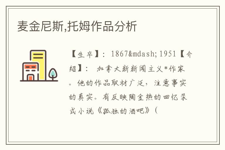  麦金尼斯,托姆作品分析