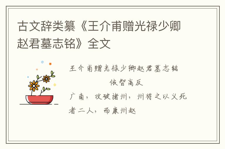  古文辞类纂《王介甫赠光禄少卿赵君墓志铭》全文