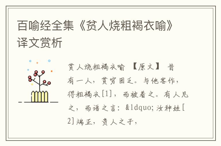  百喻经全集《贫人烧粗褐衣喻》译文赏析