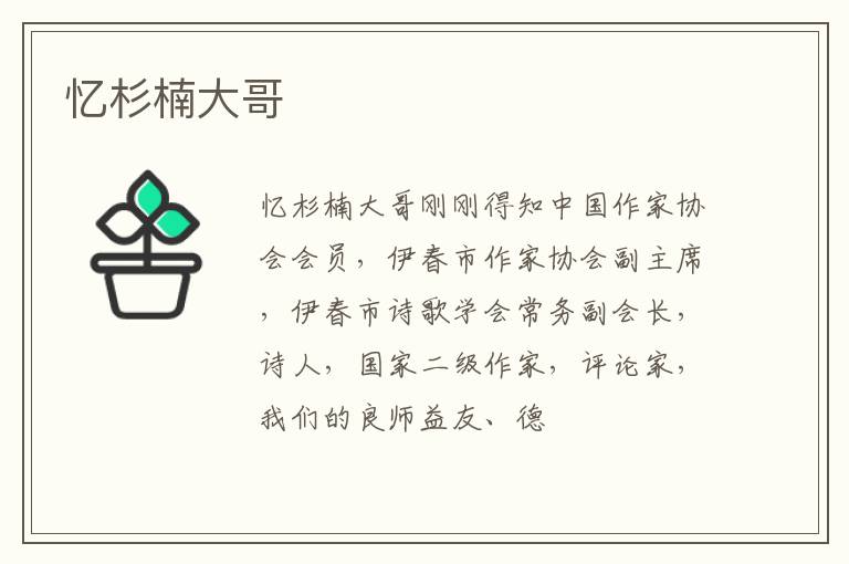  忆杉楠大哥