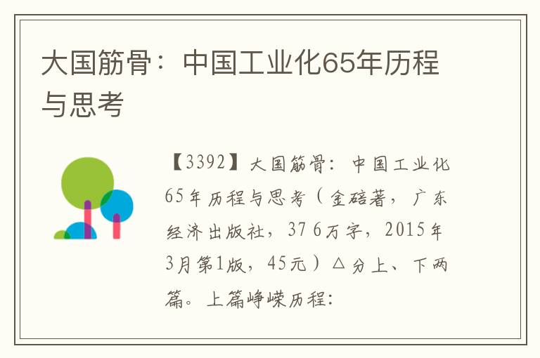  大国筋骨：中国工业化65年历程与思考