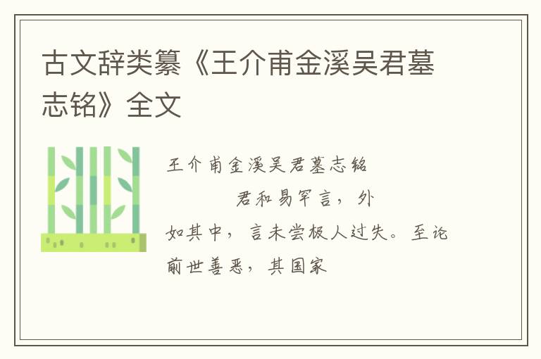  古文辞类纂《王介甫金溪吴君墓志铭》全文