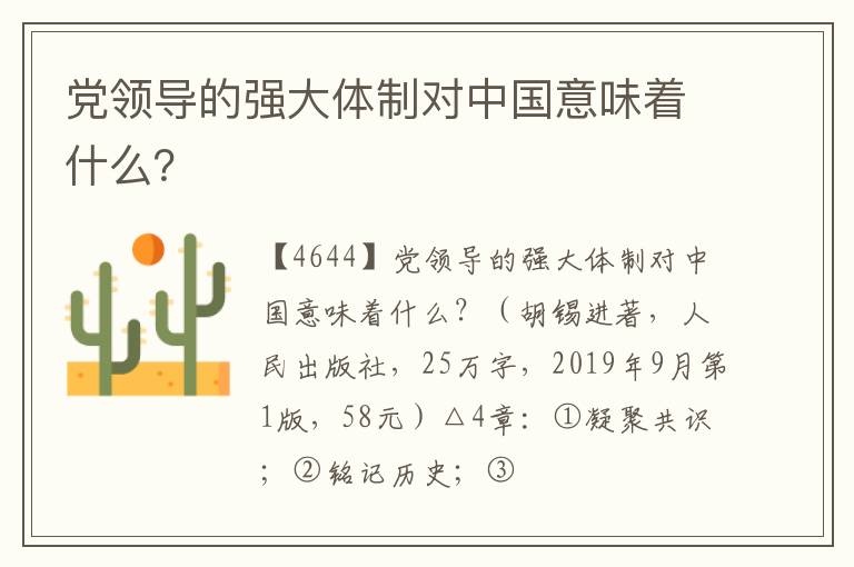  党领导的强大体制对中国意味着什么？