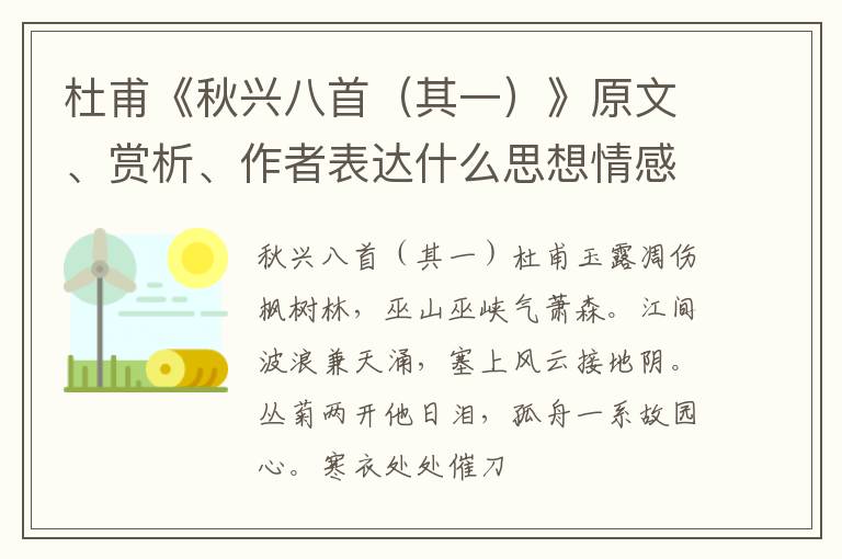  杜甫《秋兴八首（其一）》原文、赏析、作者表达什么思想情感？