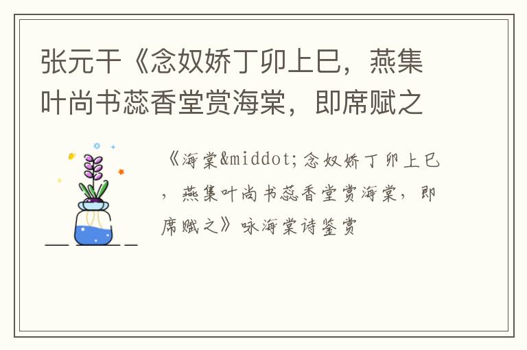  张元干《念奴娇丁卯上巳，燕集叶尚书蕊香堂赏海棠，即席赋之》咏海棠诗赏析