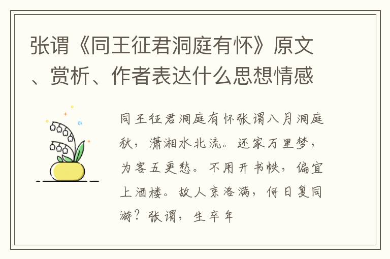  张谓《同王征君洞庭有怀》原文、赏析、作者表达什么思想情感？