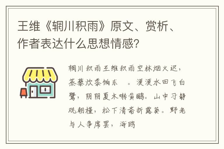  王维《辋川积雨》原文、赏析、作者表达什么思想情感？