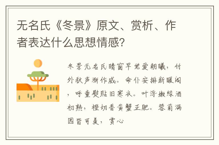 无名氏《冬景》原文、赏析、作者表达什么思想情感？