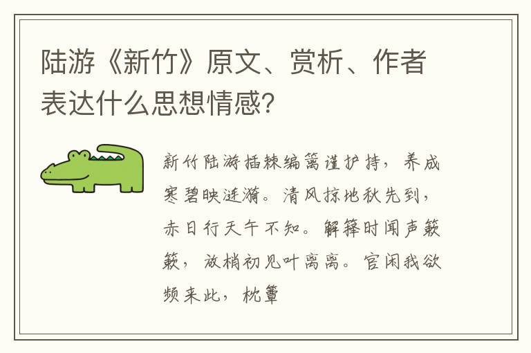  陆游《新竹》原文、赏析、作者表达什么思想情感？