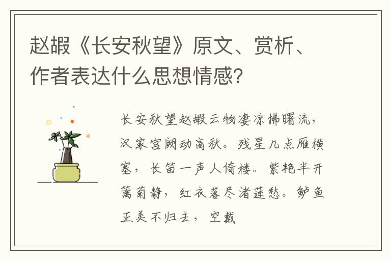  赵嘏《长安秋望》原文、赏析、作者表达什么思想情感？