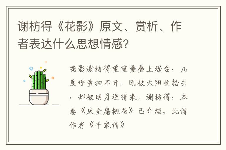  谢枋得《花影》原文、赏析、作者表达什么思想情感？