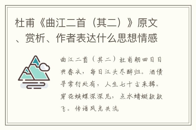  杜甫《曲江二首（其二）》原文、赏析、作者表达什么思想情感？