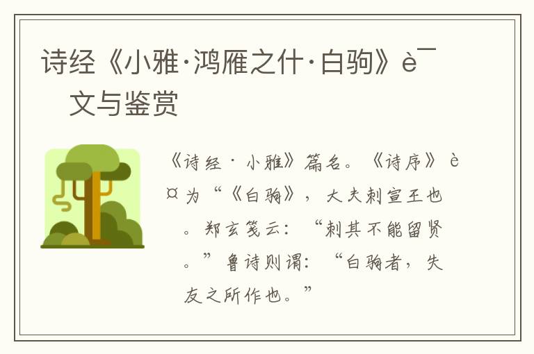  诗经《小雅·鸿雁之什·白驹》译文与鉴赏