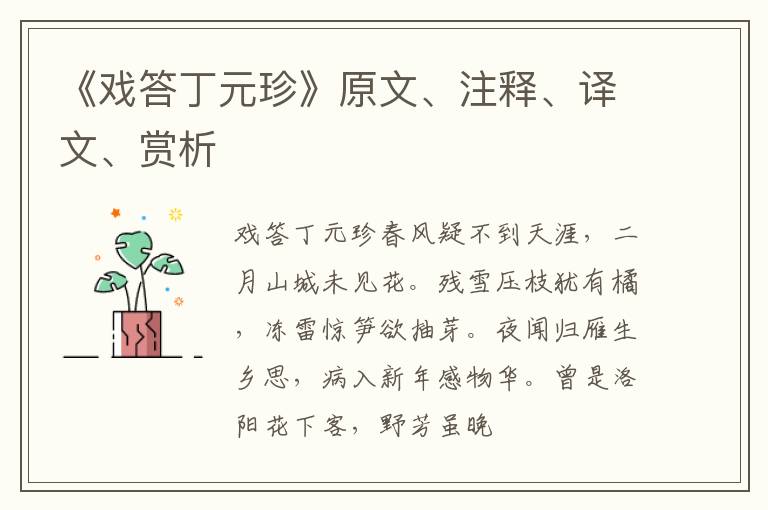  《戏答丁元珍》原文、注释、译文、赏析