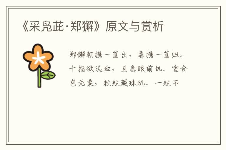  《采凫茈·郑獬》原文与赏析