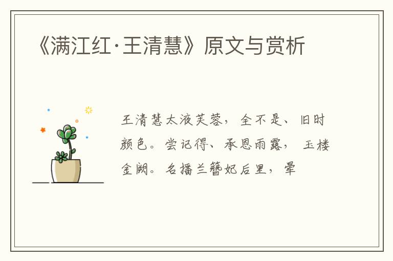  《满江红·王清慧》原文与赏析