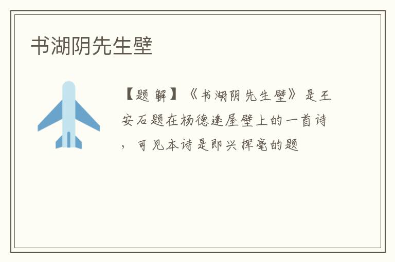  书湖阴先生壁